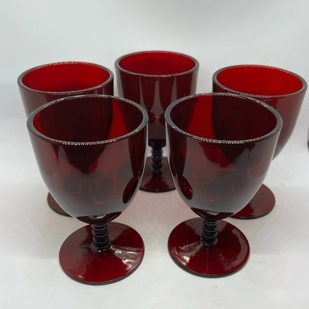 5-Monarch Royal Ruby Water Goblet Ball Stem by Anchor Hocking
